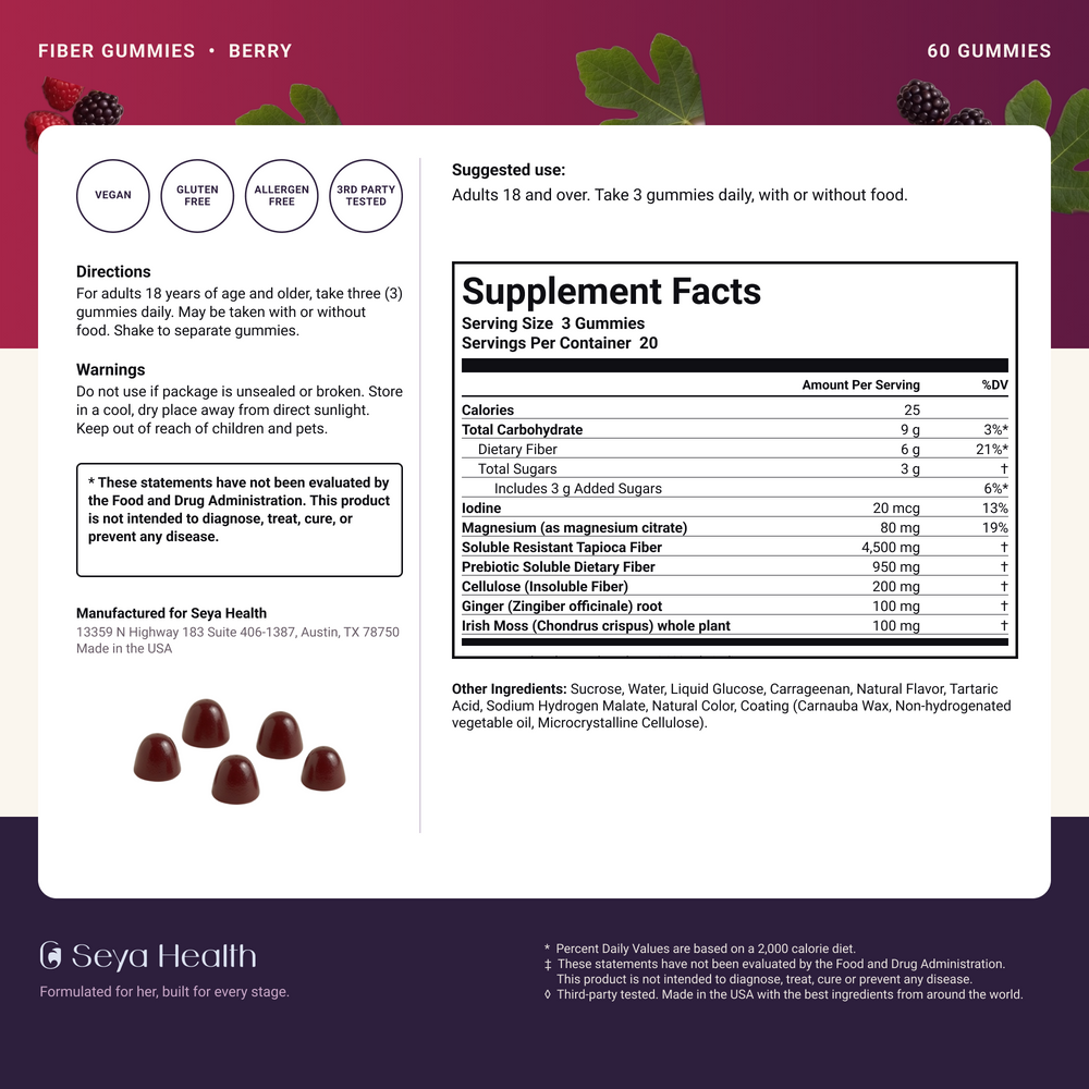 Seya Full Fiber — berry flavour, 60 gummies, 20 servings